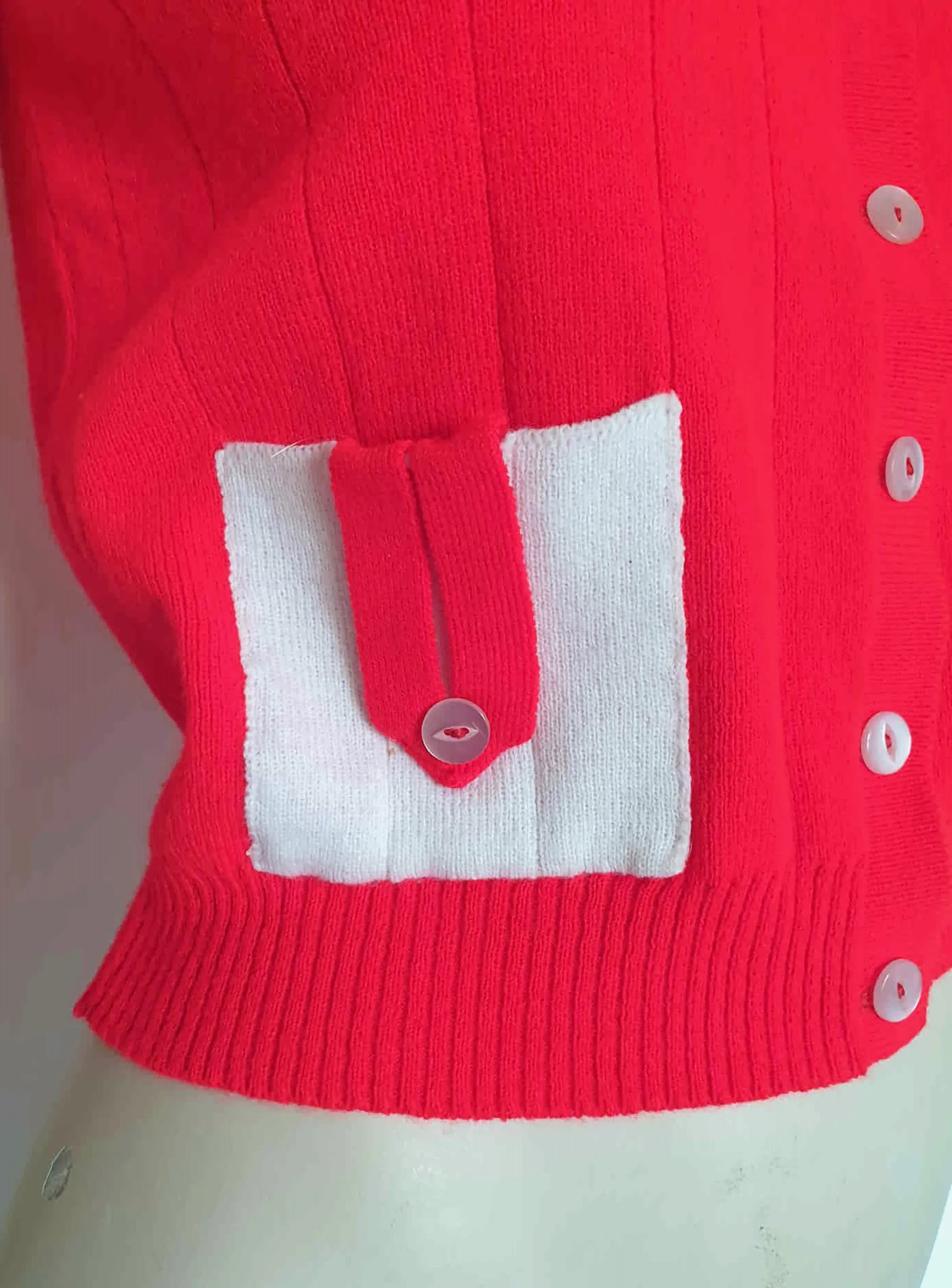 1970s Bright Red, Scarlet, Ribbed Vest
