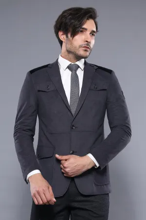 2 Button Bag Pocket Velvet Grey Jacket-Wessi
