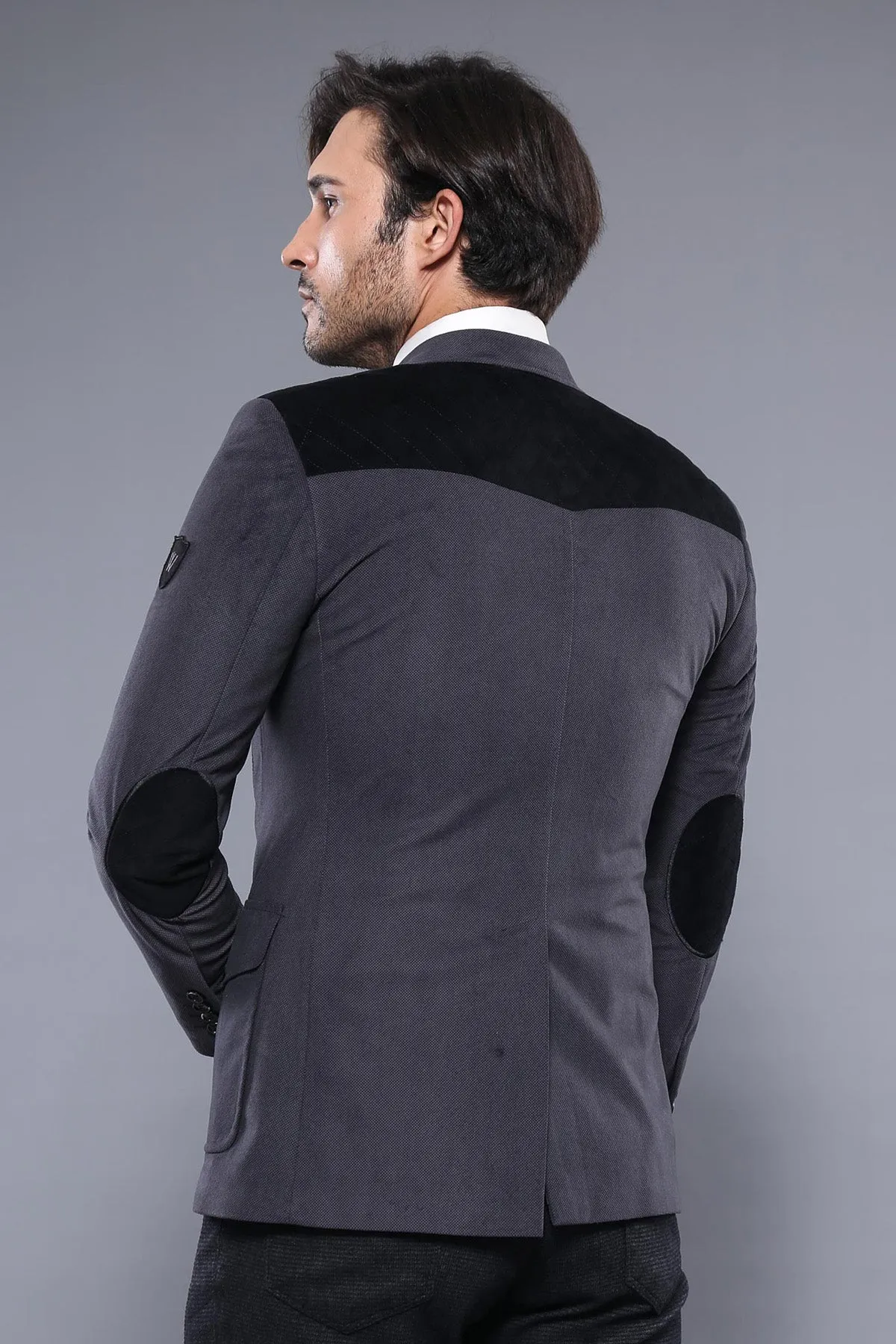 2 Button Bag Pocket Velvet Grey Jacket-Wessi