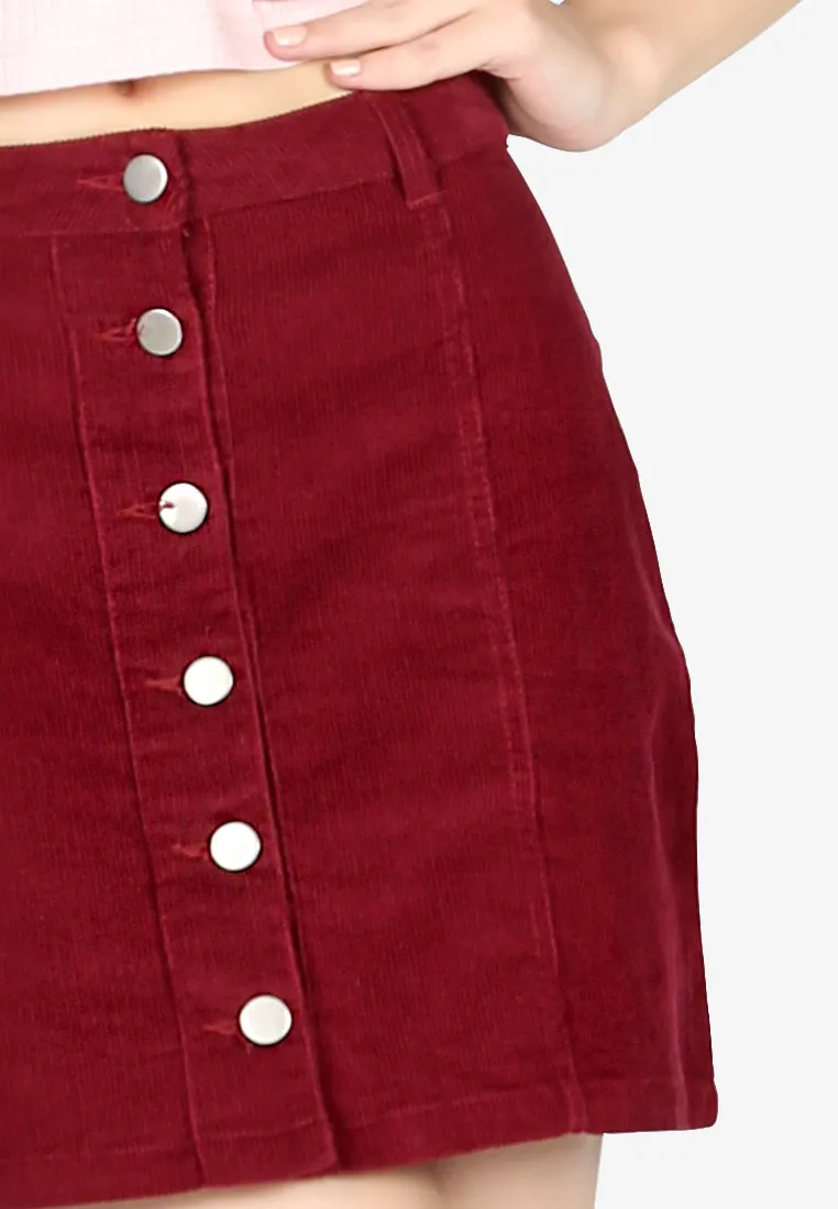 A-Line Corduroy Button Down Mini Skirt