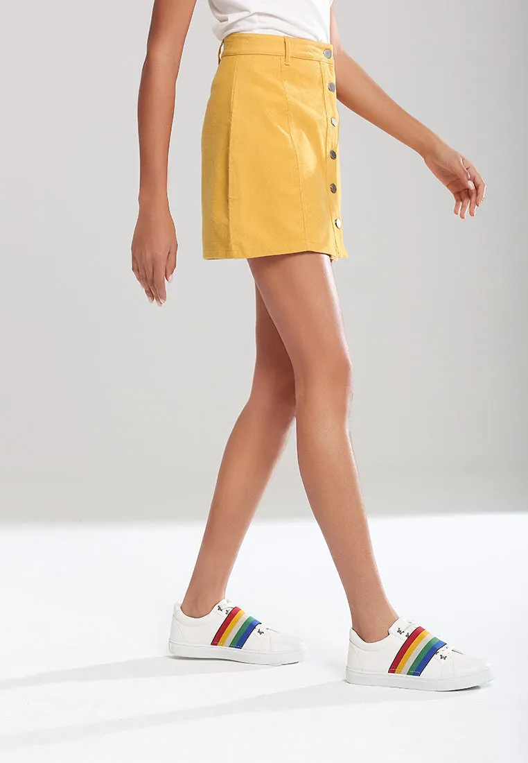A-Line Corduroy Button Down Mini Skirt