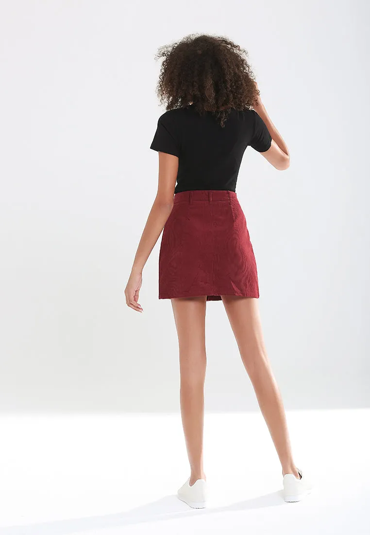 A-Line Corduroy Button Down Mini Skirt