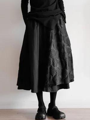 A-Line Loose Double Layered Elasticity Jacquard Solid Color Split-Joint Skirts Bottoms