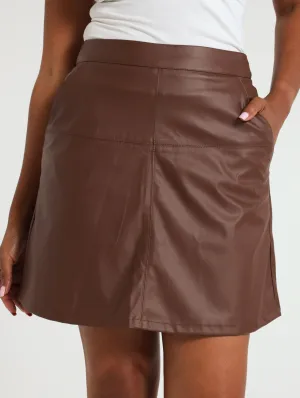A-Line Pu Mini Skirt - Chocolate