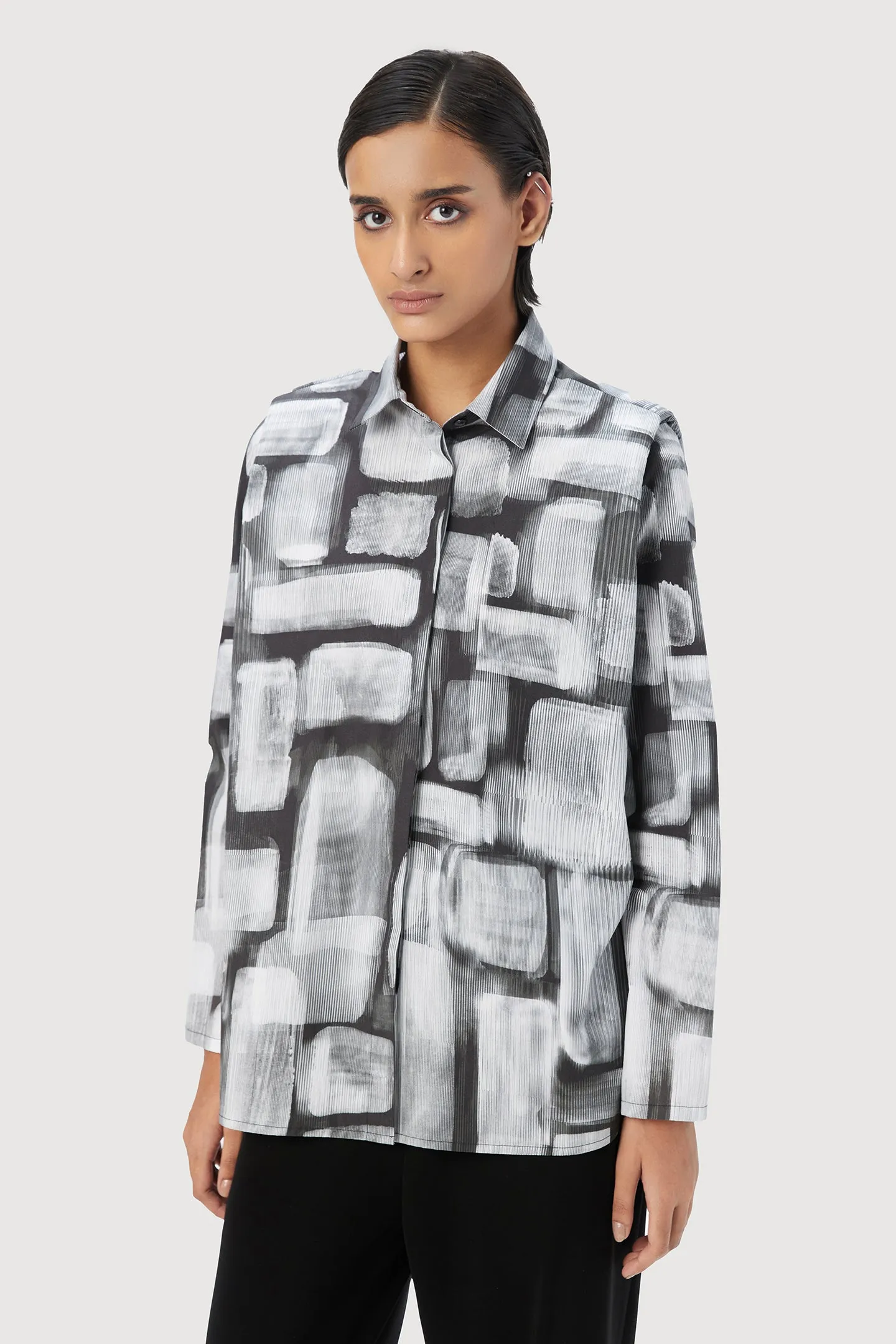 A-Line Shirt with Structured Pleated Shoulder