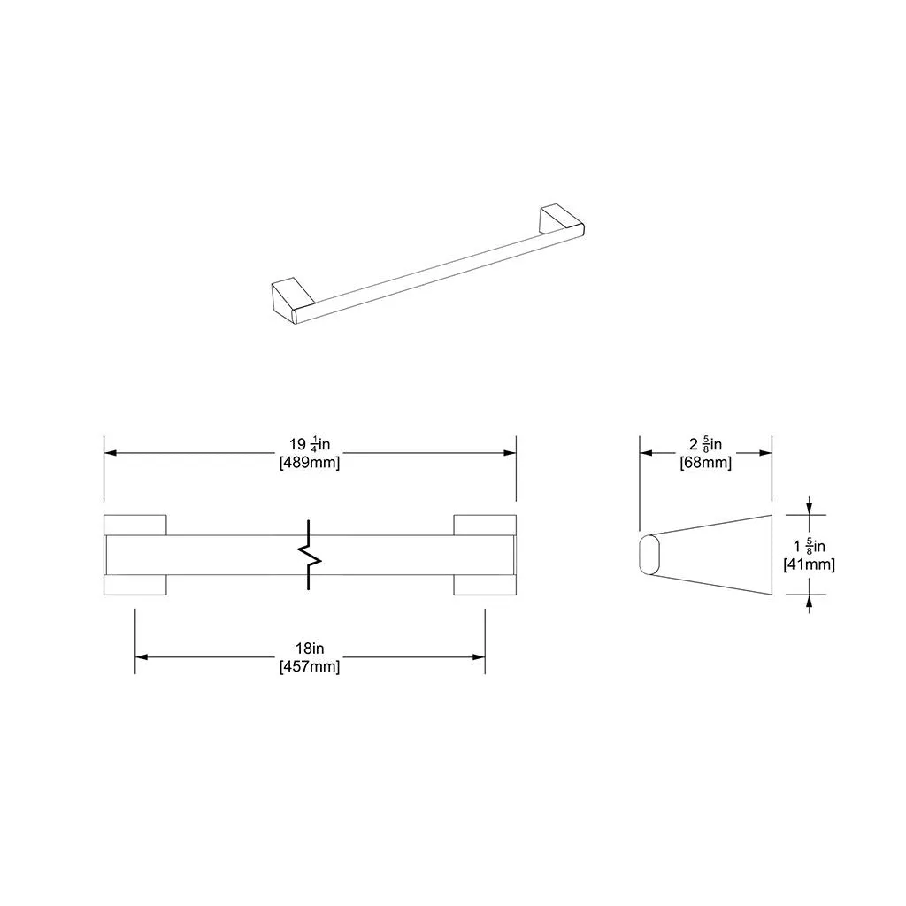 A-Line Single Towel Bar - Wall Mount - 18" Brass/Polished Chrome