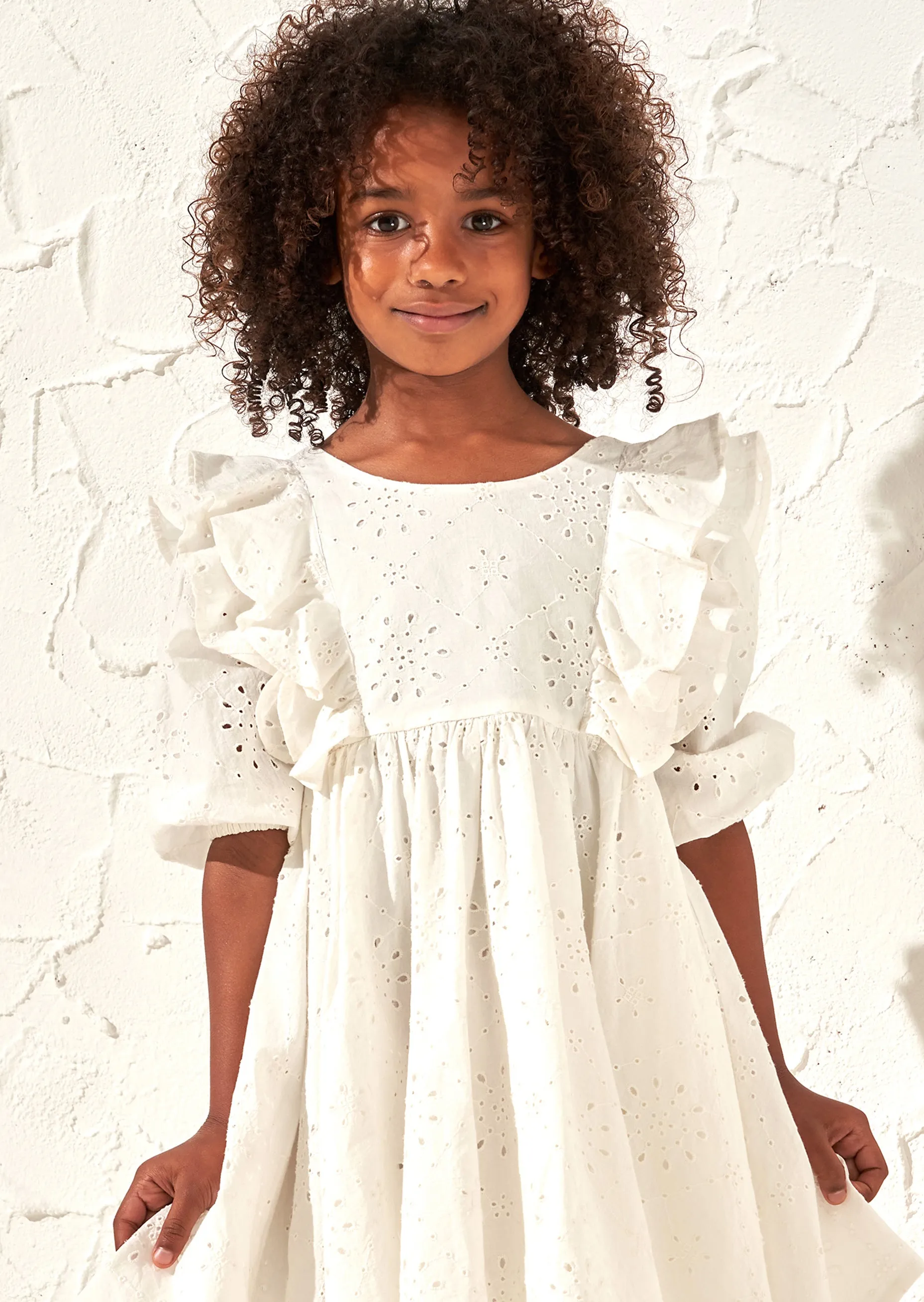 Alessandra White Broderie Ruffle Dress