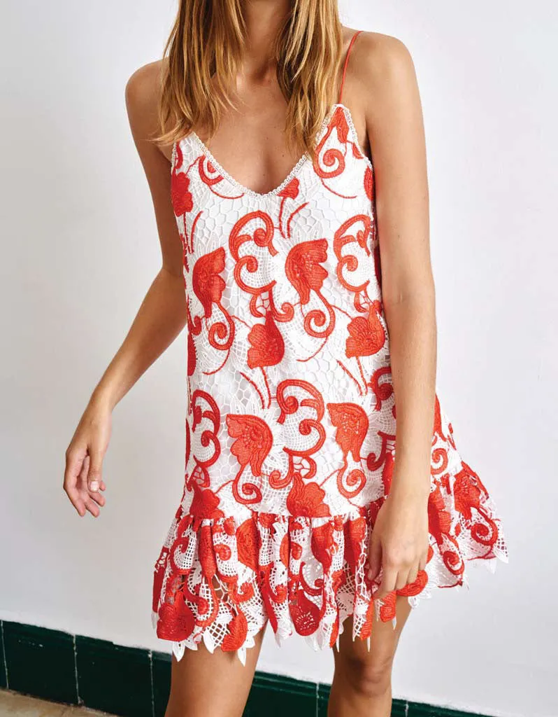 Alexis Clement Short Dress in Ruby Embroidery