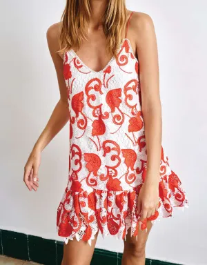 Alexis Clement Short Dress in Ruby Embroidery