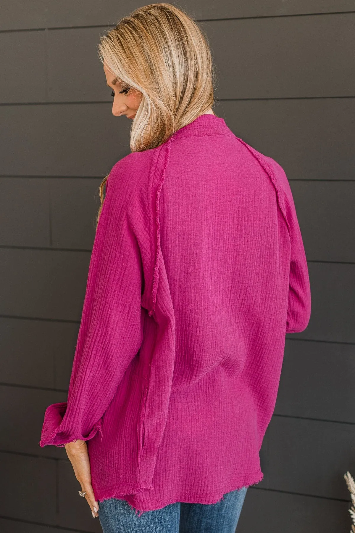 All Around Amazed Button Top- Magenta