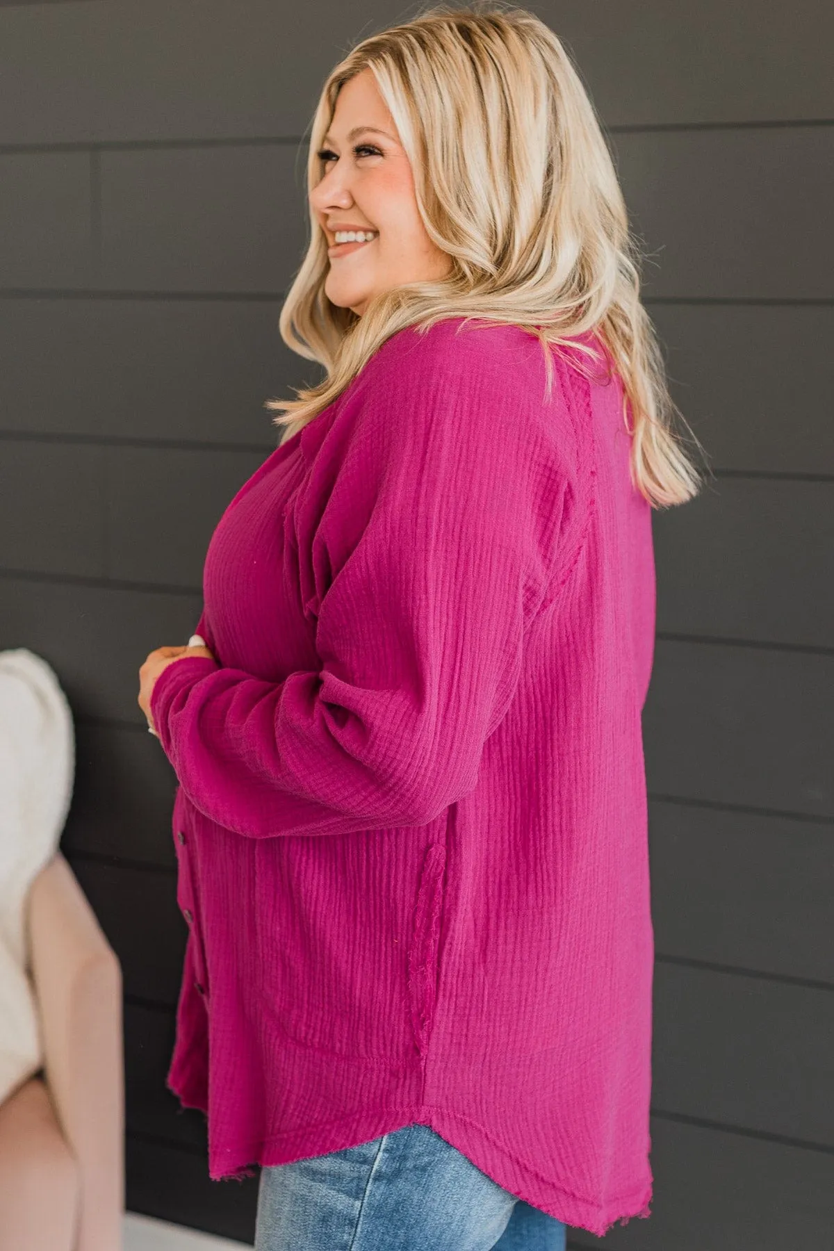 All Around Amazed Button Top- Magenta