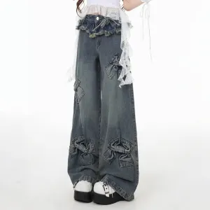 American Retro Bow High Waist Wide Leg Jeans