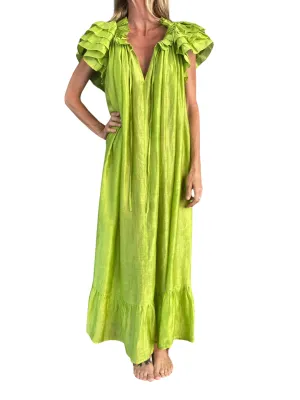 Anaak Sophie Short Sleeve Ruffle Dress Night Green