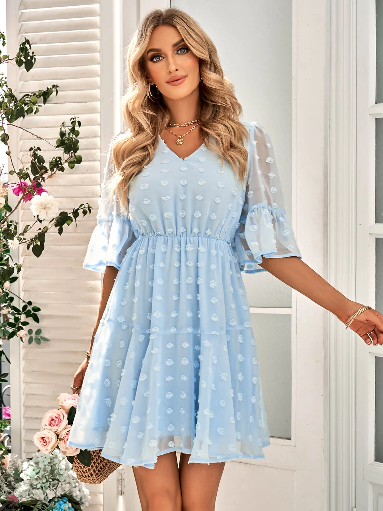 Anniston Ruffle Sleeve Babydoll Mini Dress - Blue