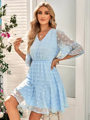 Anniston Ruffle Sleeve Babydoll Mini Dress - Blue