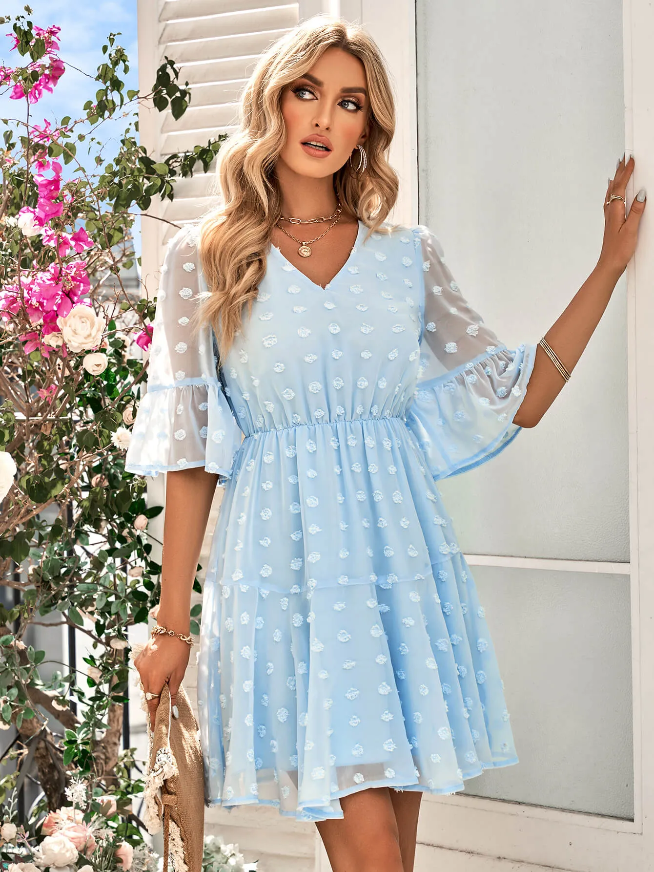 Anniston Ruffle Sleeve Babydoll Mini Dress - Blue