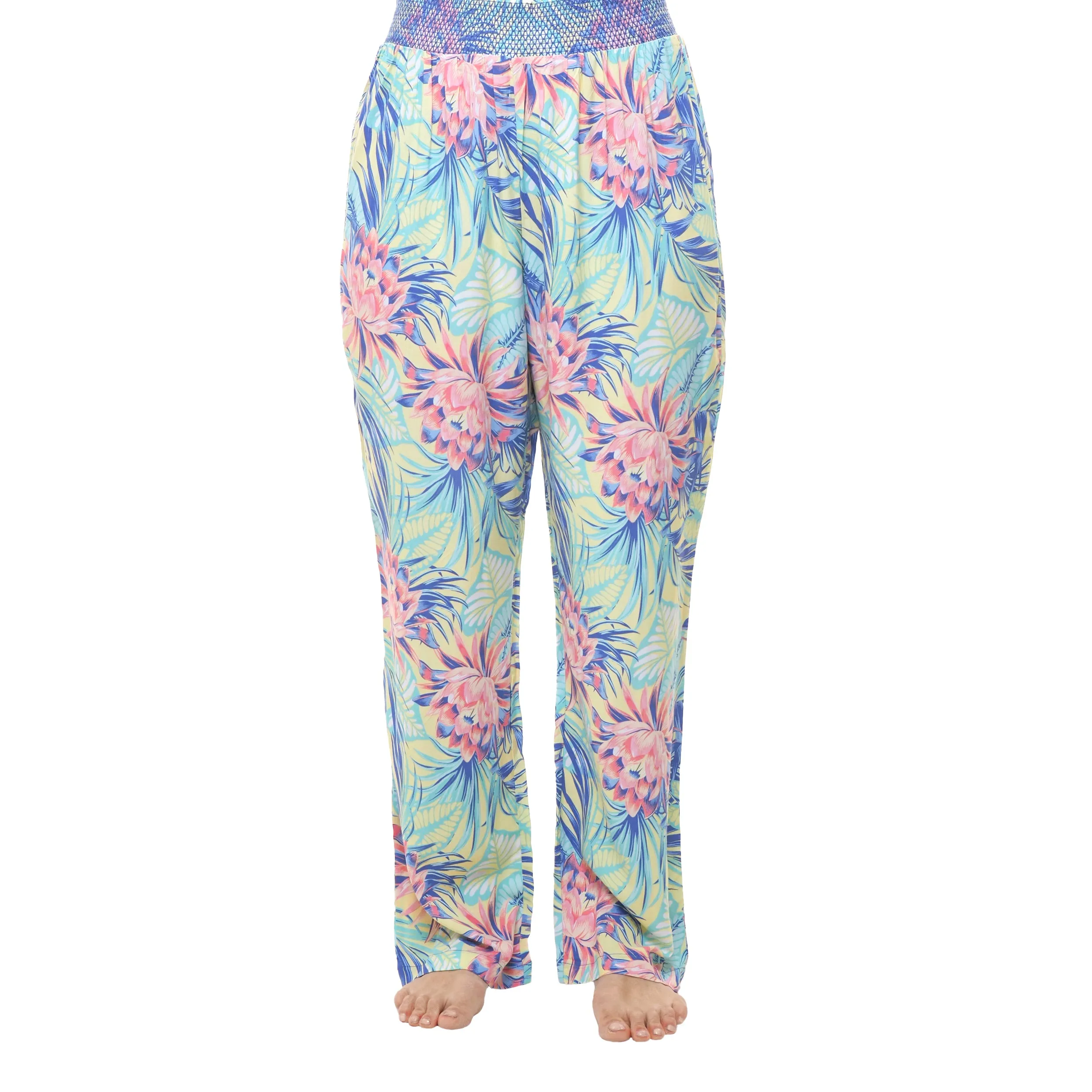 AOP CHALLIS PANT WITH RUSHED WB
