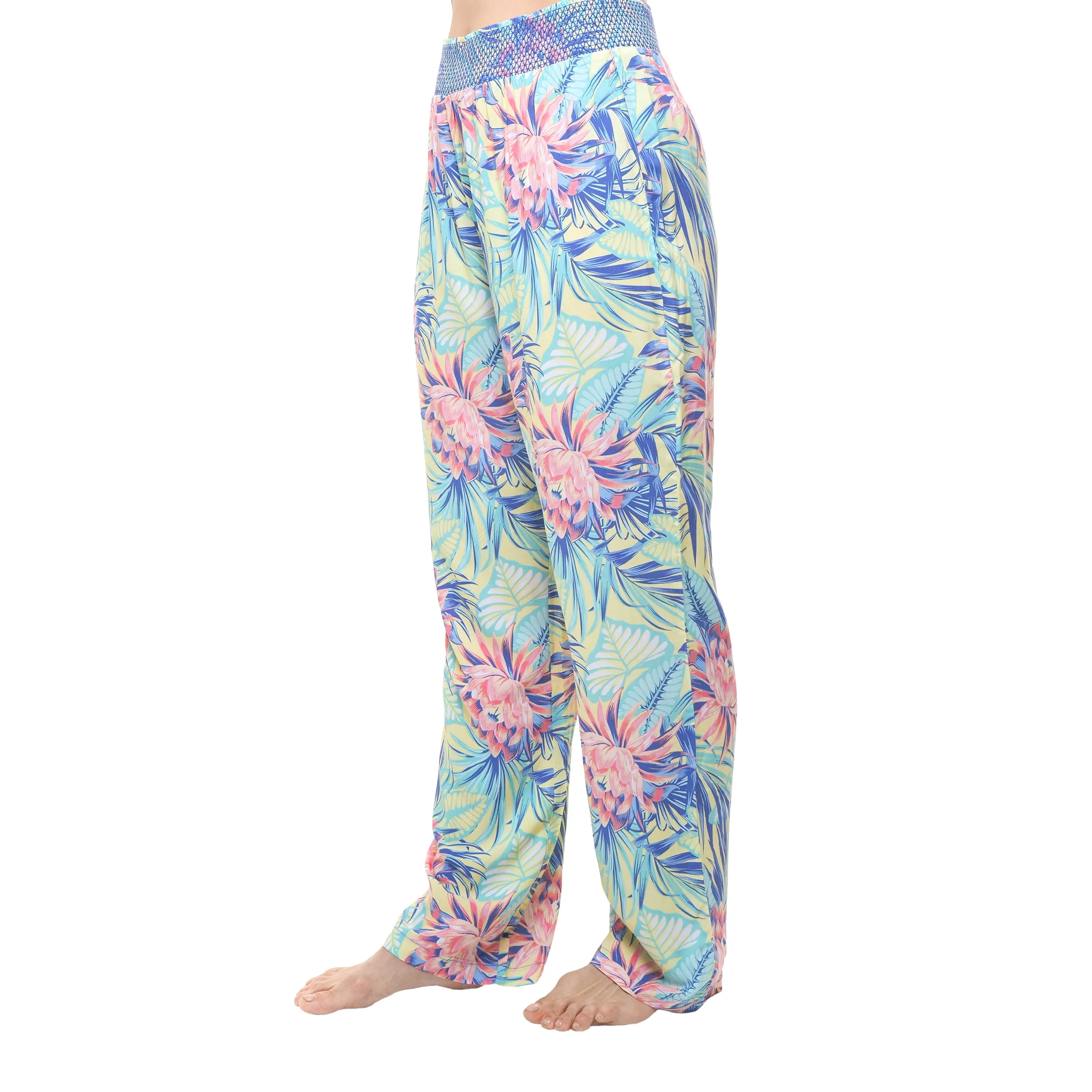 AOP CHALLIS PANT WITH RUSHED WB