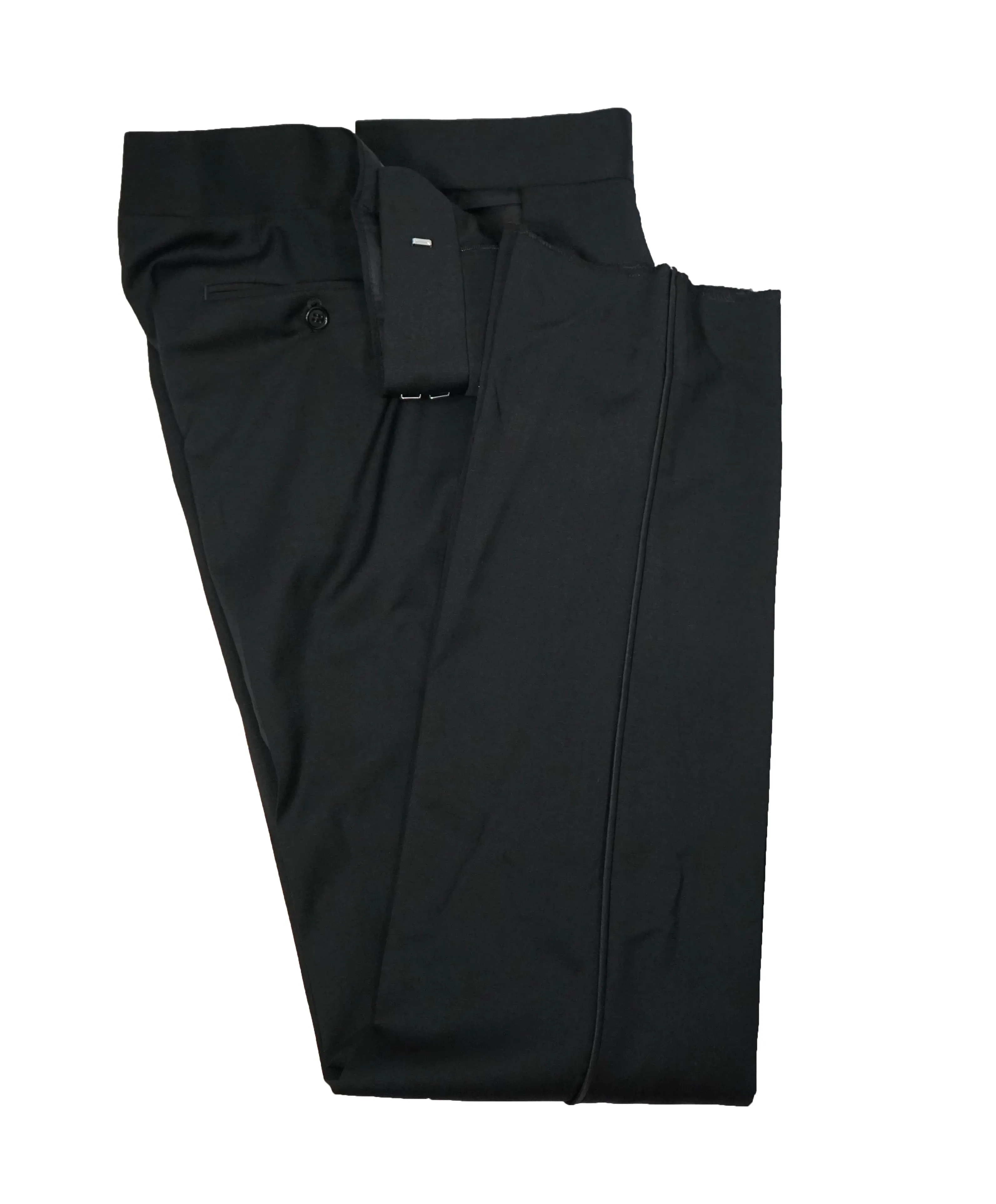 ARMANI COLLEZIONI -Wide Peak Lapel “G Line” Black Satin Detailed Tuxedo - 38S