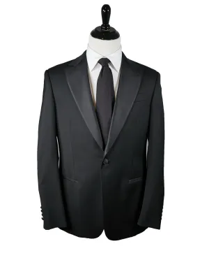 ARMANI COLLEZIONI -Wide Peak Lapel “G Line” Black Satin Detailed Tuxedo - 38S