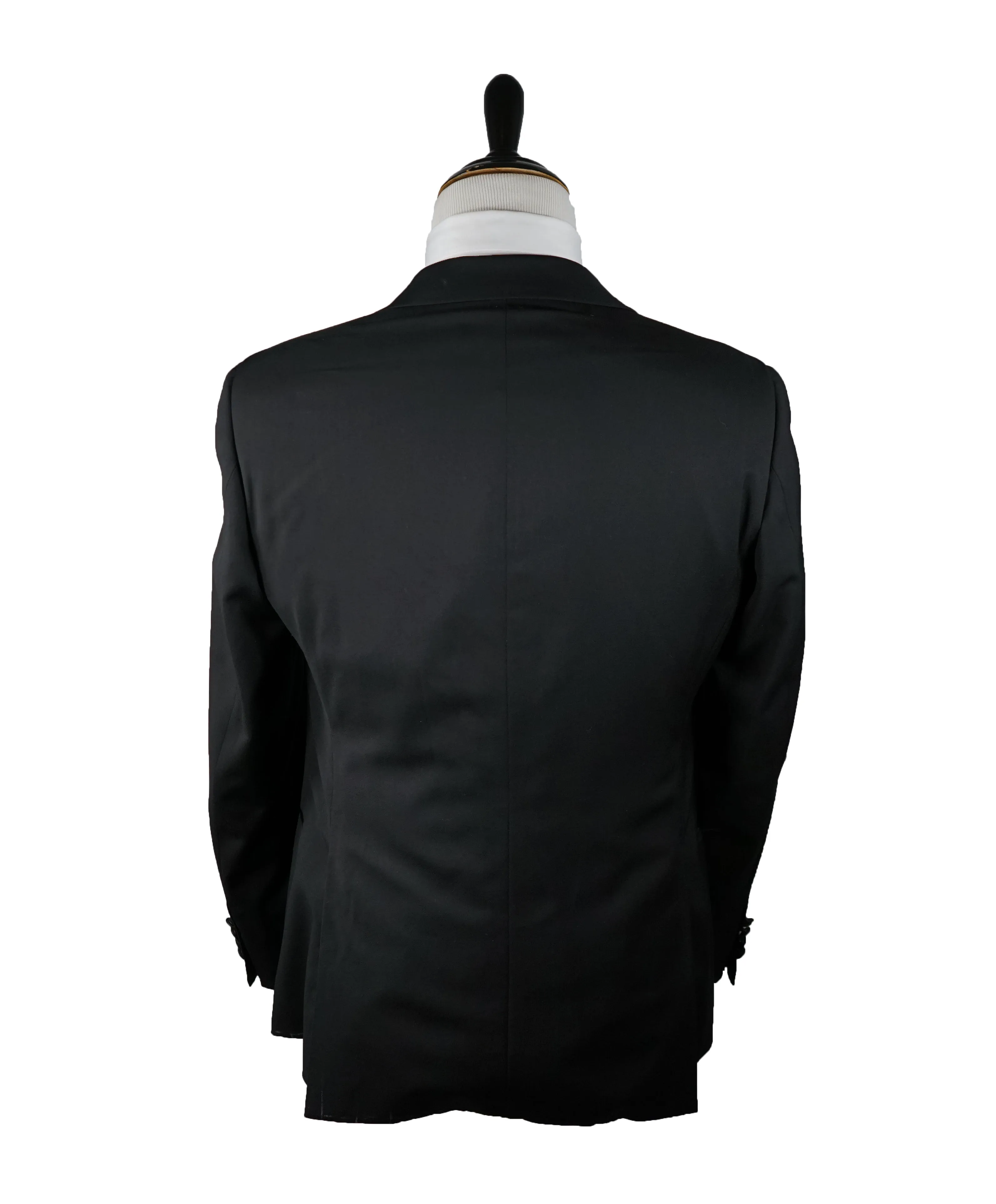 ARMANI COLLEZIONI -Wide Peak Lapel “G Line” Black Satin Detailed Tuxedo - 38S