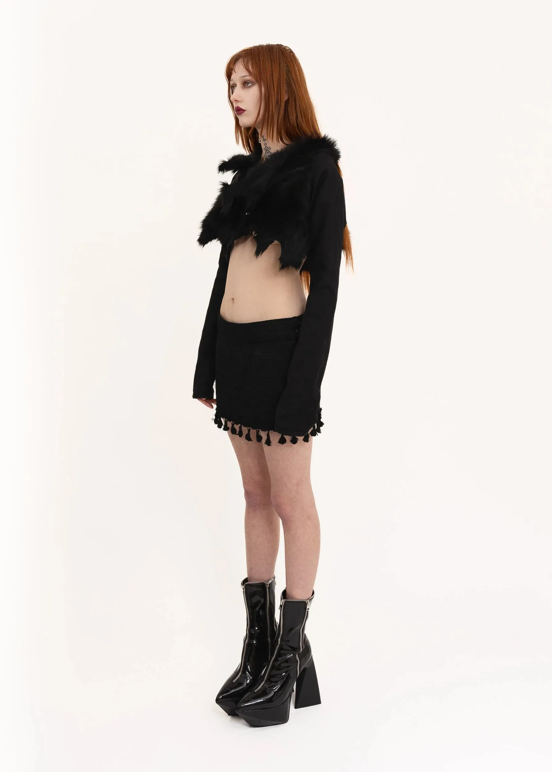 Asymmetric draped cowhide jacket
