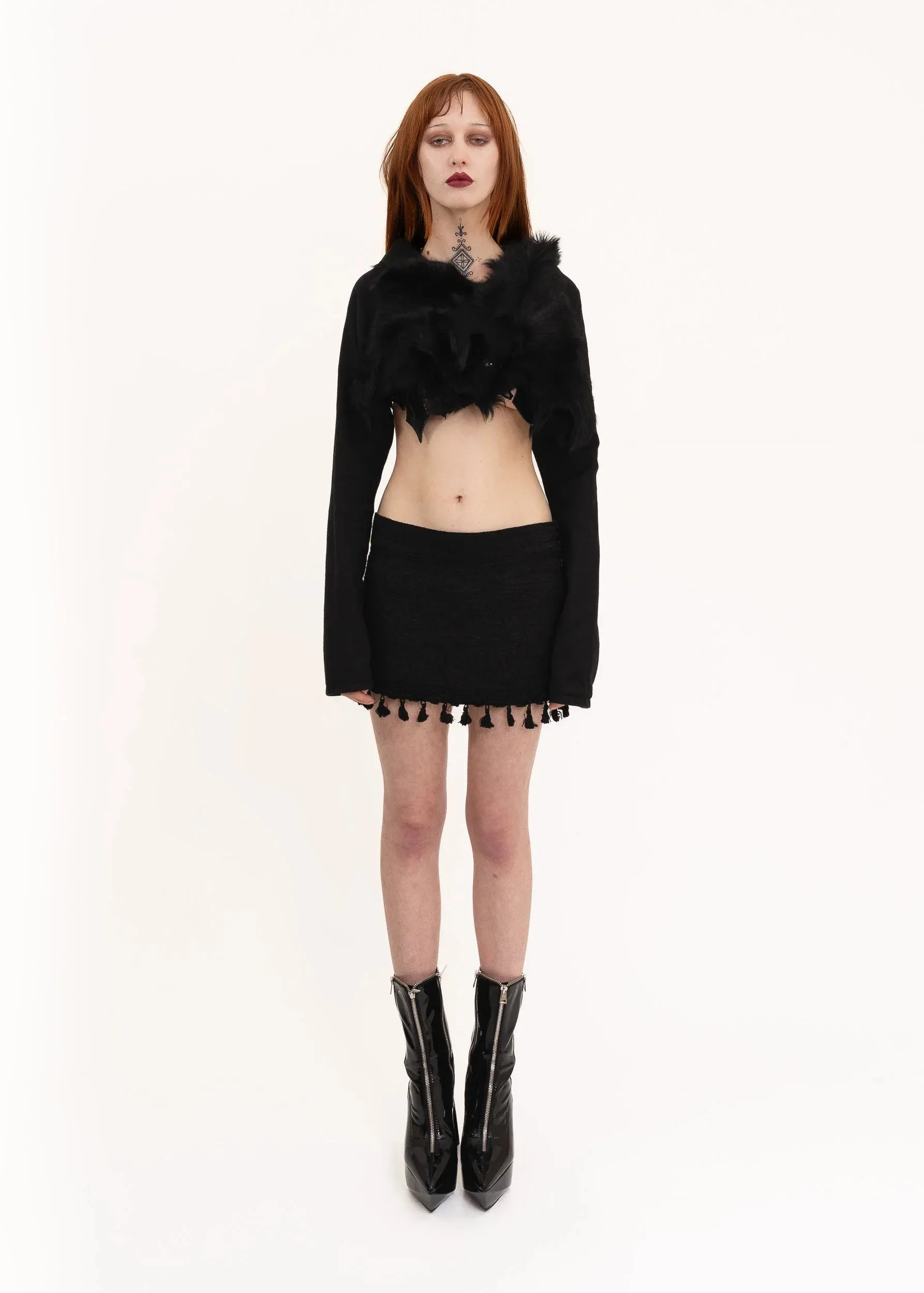 Asymmetric draped cowhide jacket