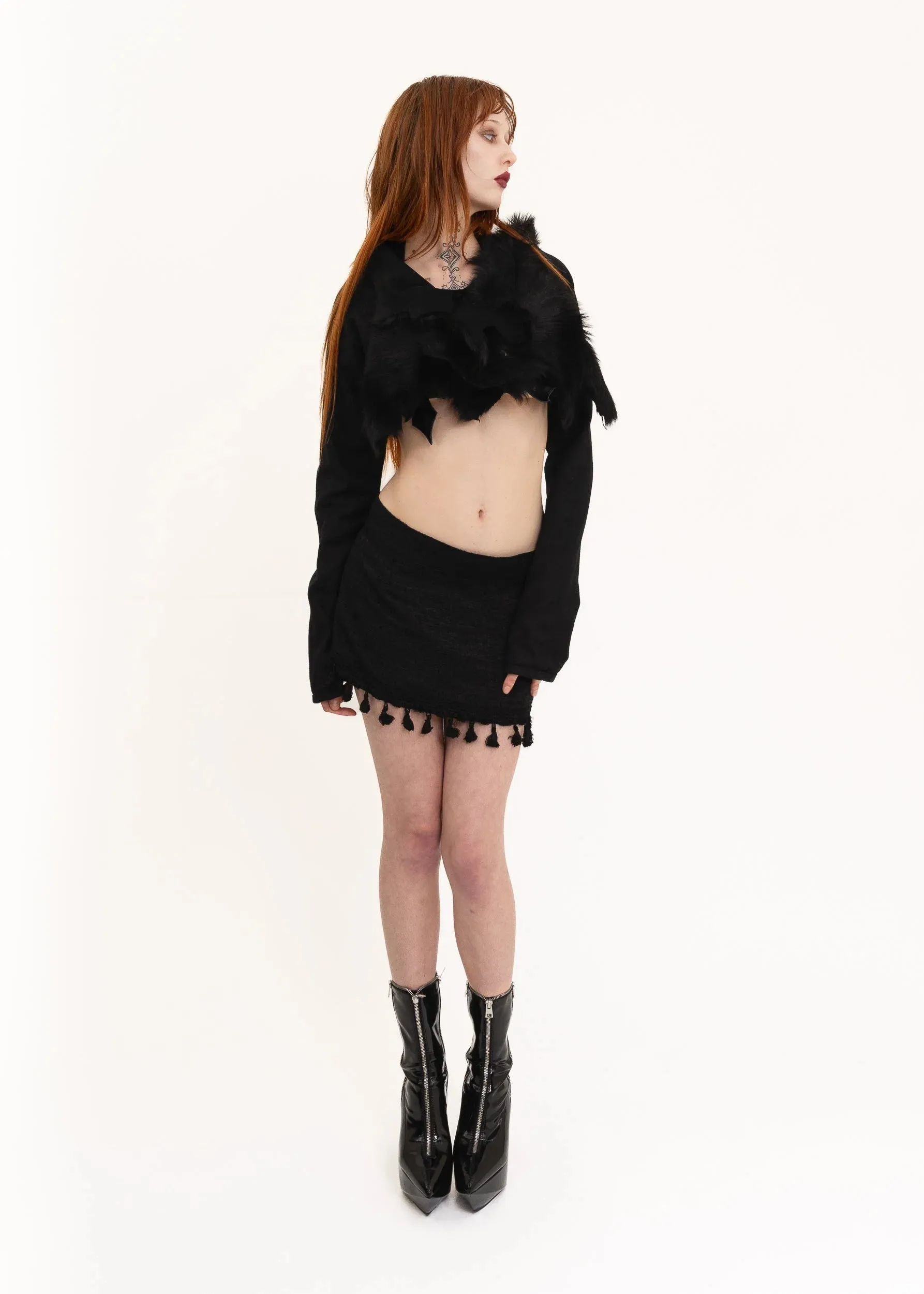 Asymmetric draped cowhide jacket