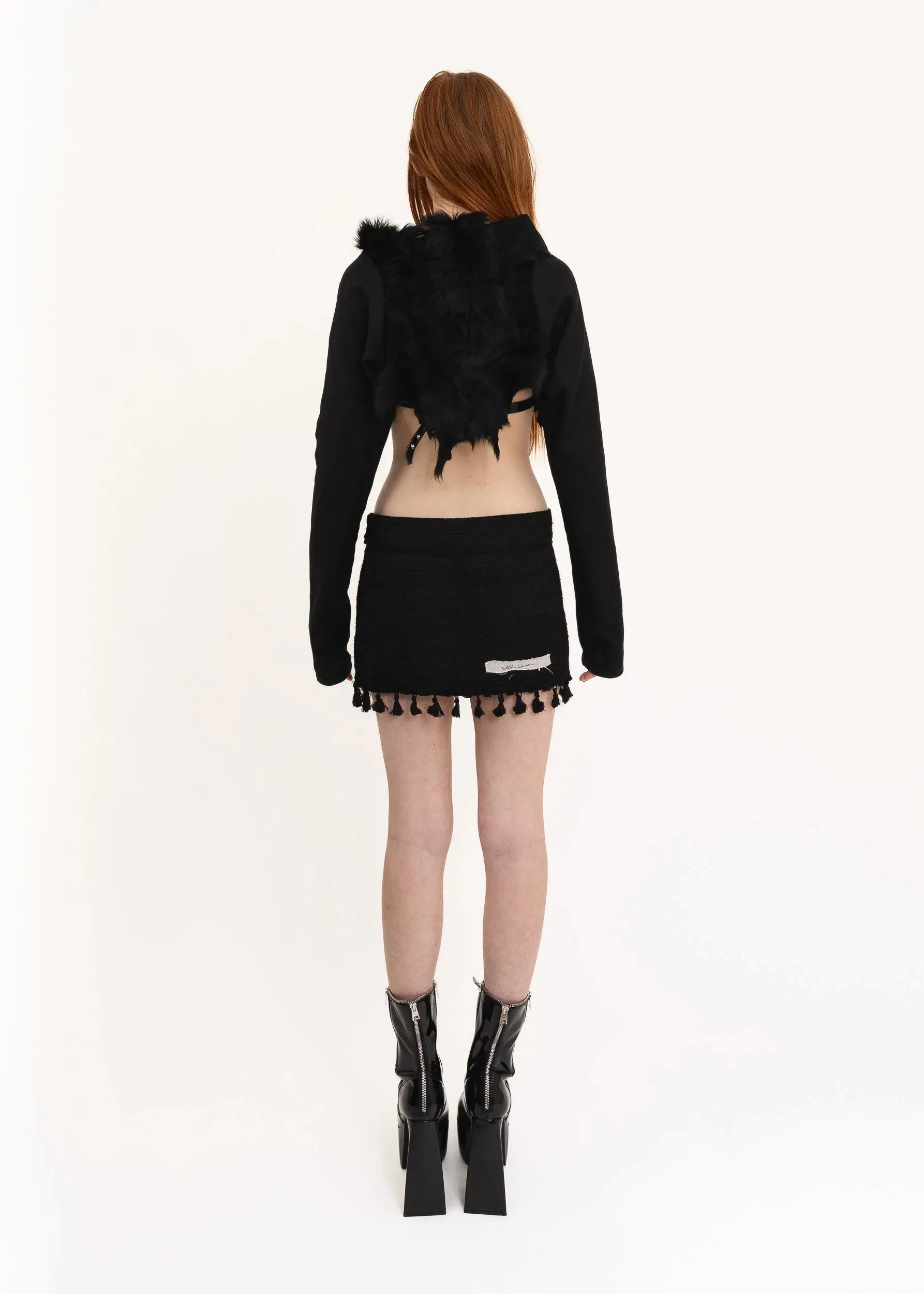 Asymmetric draped cowhide jacket