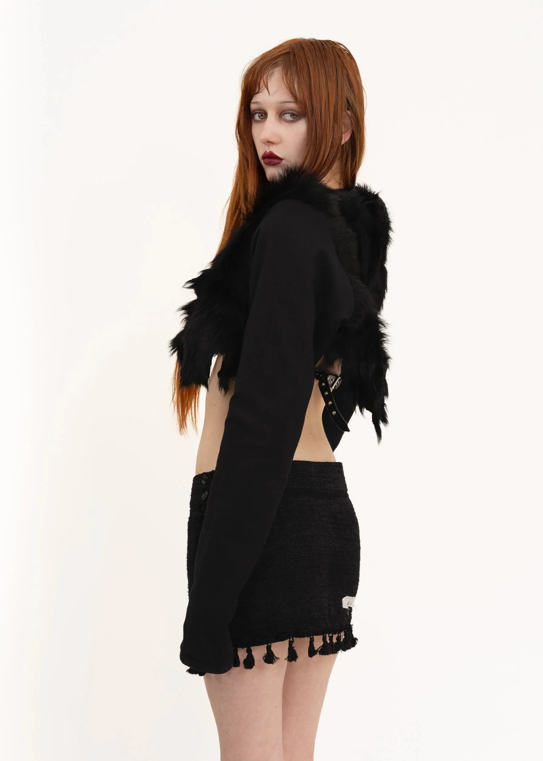 Asymmetric draped cowhide jacket