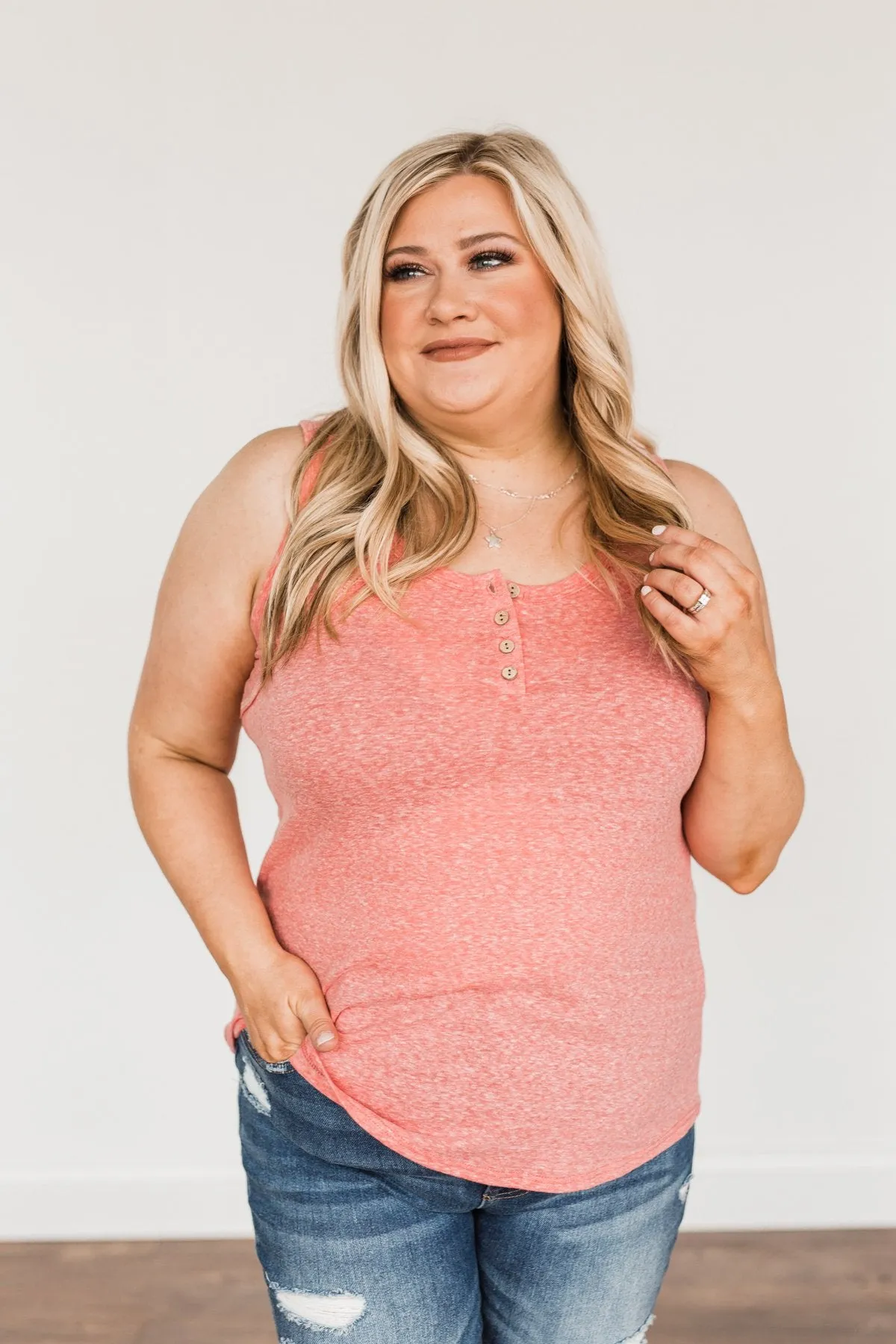 Authentically Me Button Tank Top- Coral