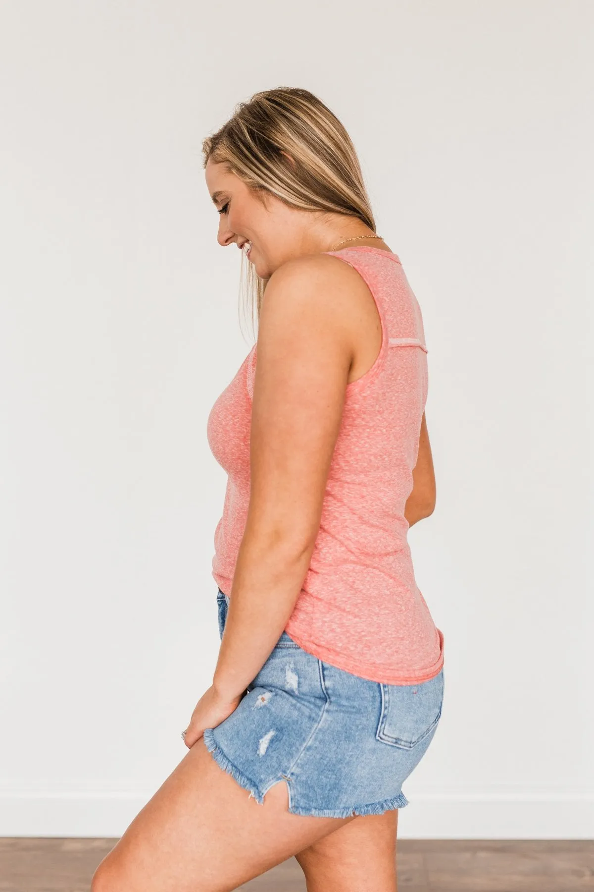 Authentically Me Button Tank Top- Coral