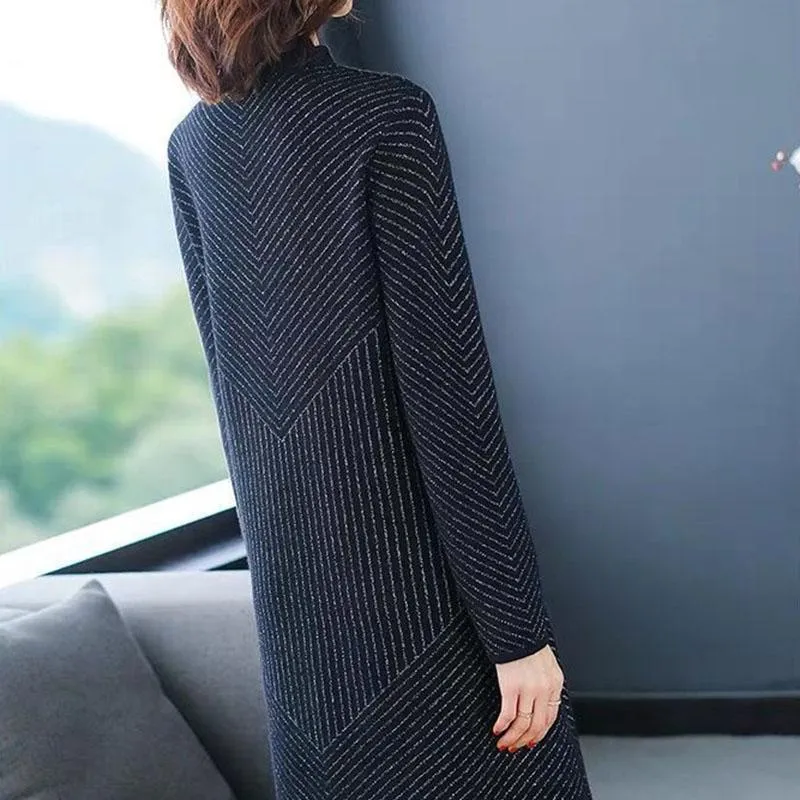 Autumn and Winter Mid-length Plus Size Base Skirt Over The Knee Half Turtleneck Sweater Skirt Middle-aged Women Sweater Dress