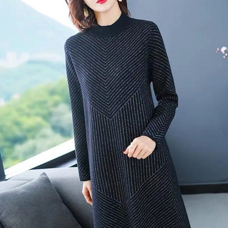 Autumn and Winter Mid-length Plus Size Base Skirt Over The Knee Half Turtleneck Sweater Skirt Middle-aged Women Sweater Dress