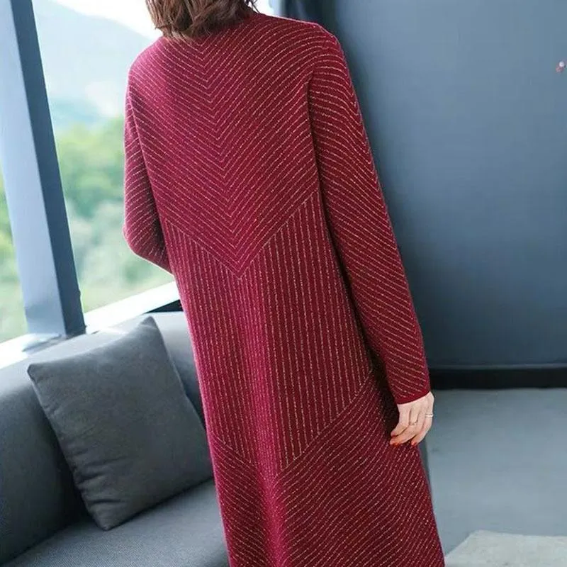 Autumn and Winter Mid-length Plus Size Base Skirt Over The Knee Half Turtleneck Sweater Skirt Middle-aged Women Sweater Dress
