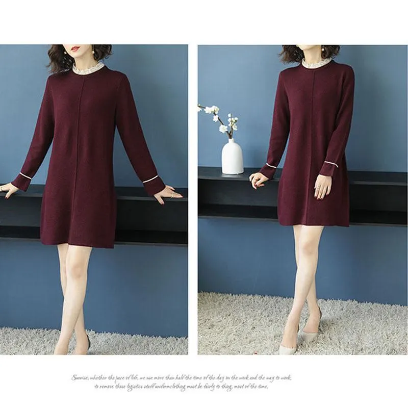 Autumn and Winter Sweater Mid-length Loose Long-sleeved Bottoming Shirt Fashion Knitted Dress