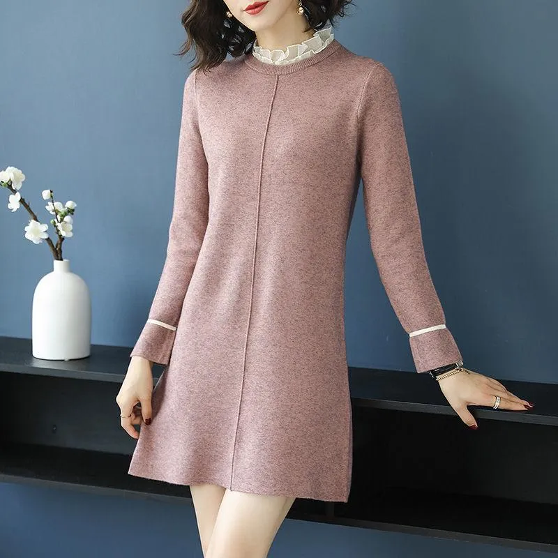 Autumn and Winter Sweater Mid-length Loose Long-sleeved Bottoming Shirt Fashion Knitted Dress