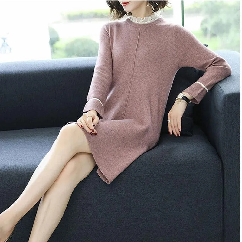 Autumn and Winter Sweater Mid-length Loose Long-sleeved Bottoming Shirt Fashion Knitted Dress
