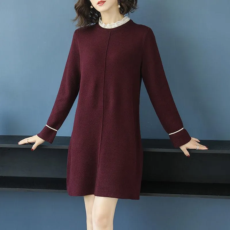 Autumn and Winter Sweater Mid-length Loose Long-sleeved Bottoming Shirt Fashion Knitted Dress