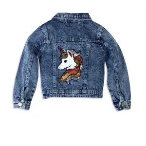 Baby Girl Reversible Sequin Patch Denim Jacket