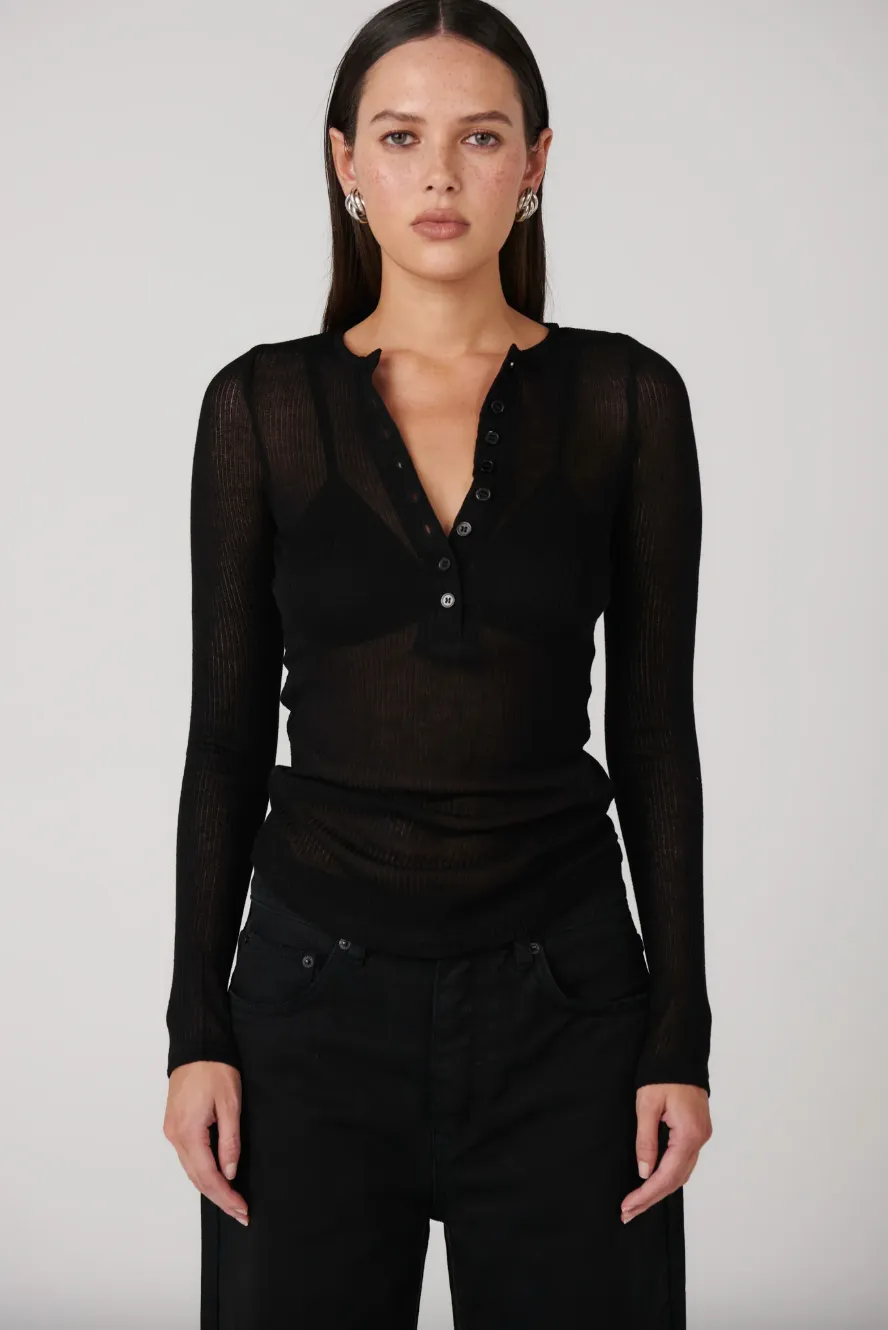 BAYSE XAVIER BUTTON UP TOP - BLACK