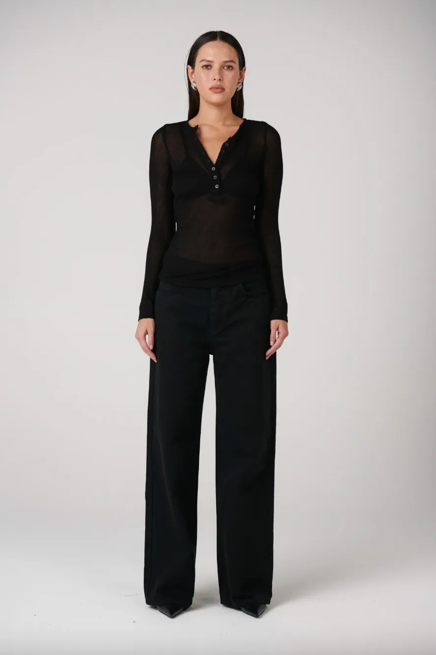 BAYSE XAVIER BUTTON UP TOP - BLACK