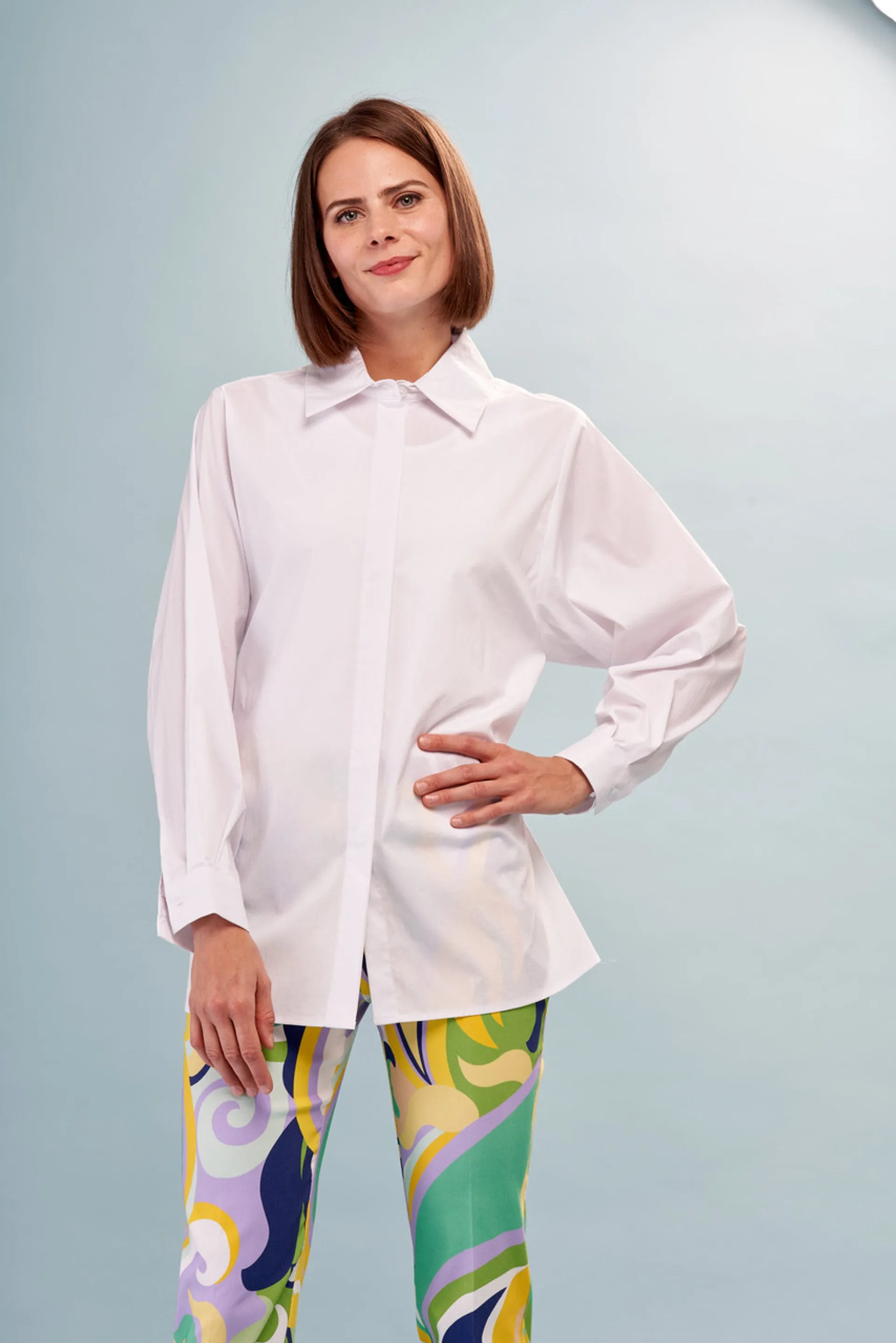BCT18A87 Button Up Top with Ruched Back