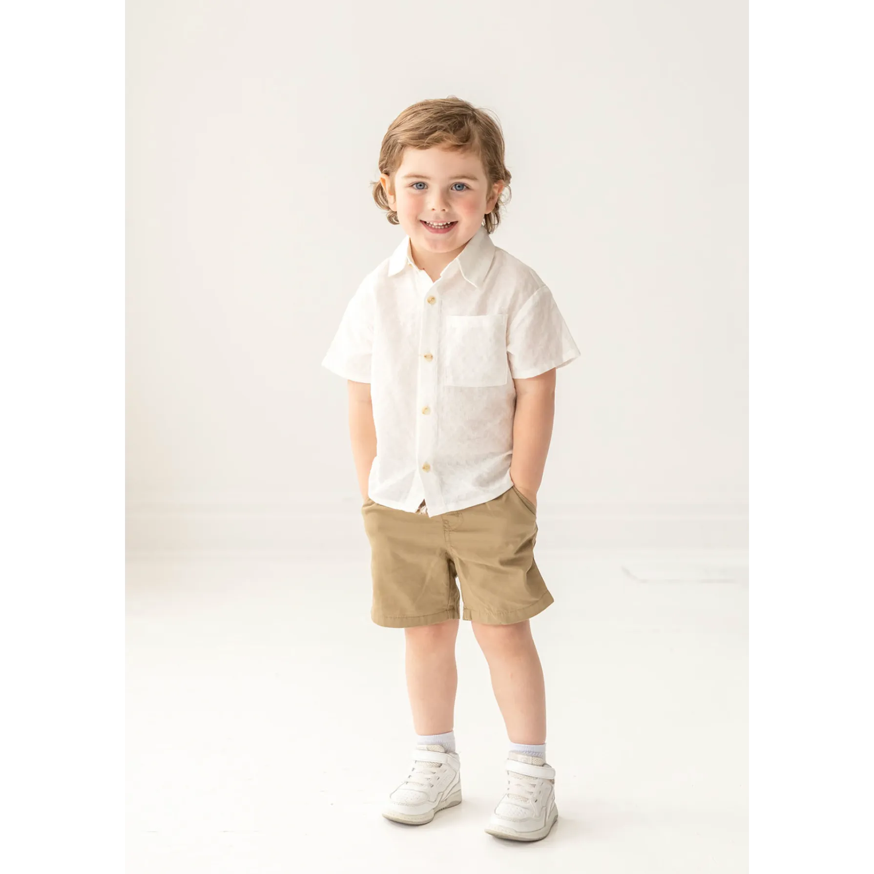 Beckett Bear White Gingham Dreams Button Top