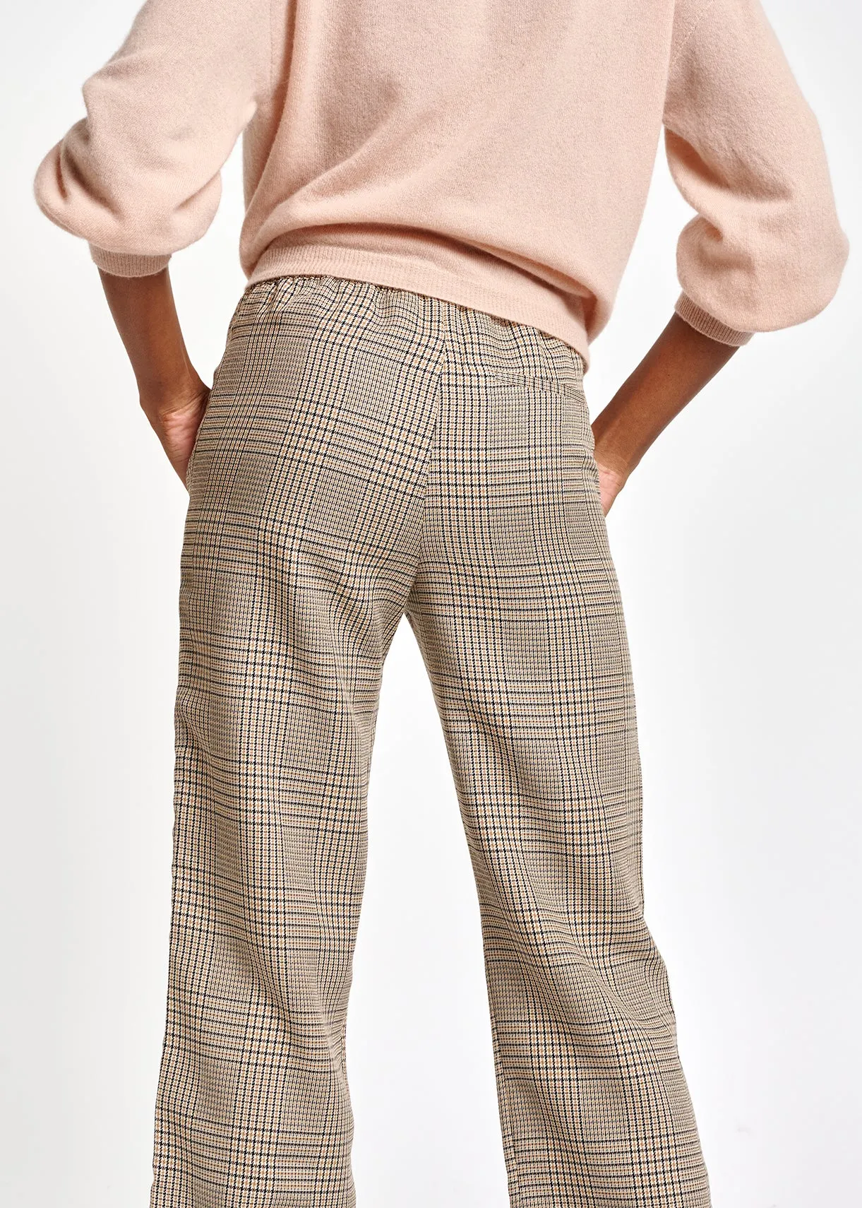 Beige checked wide-leg pants