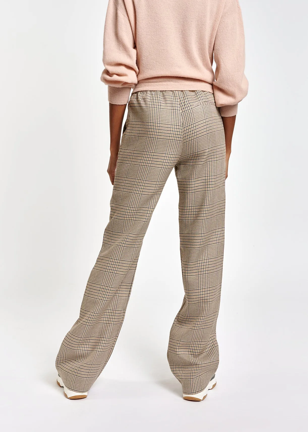Beige checked wide-leg pants