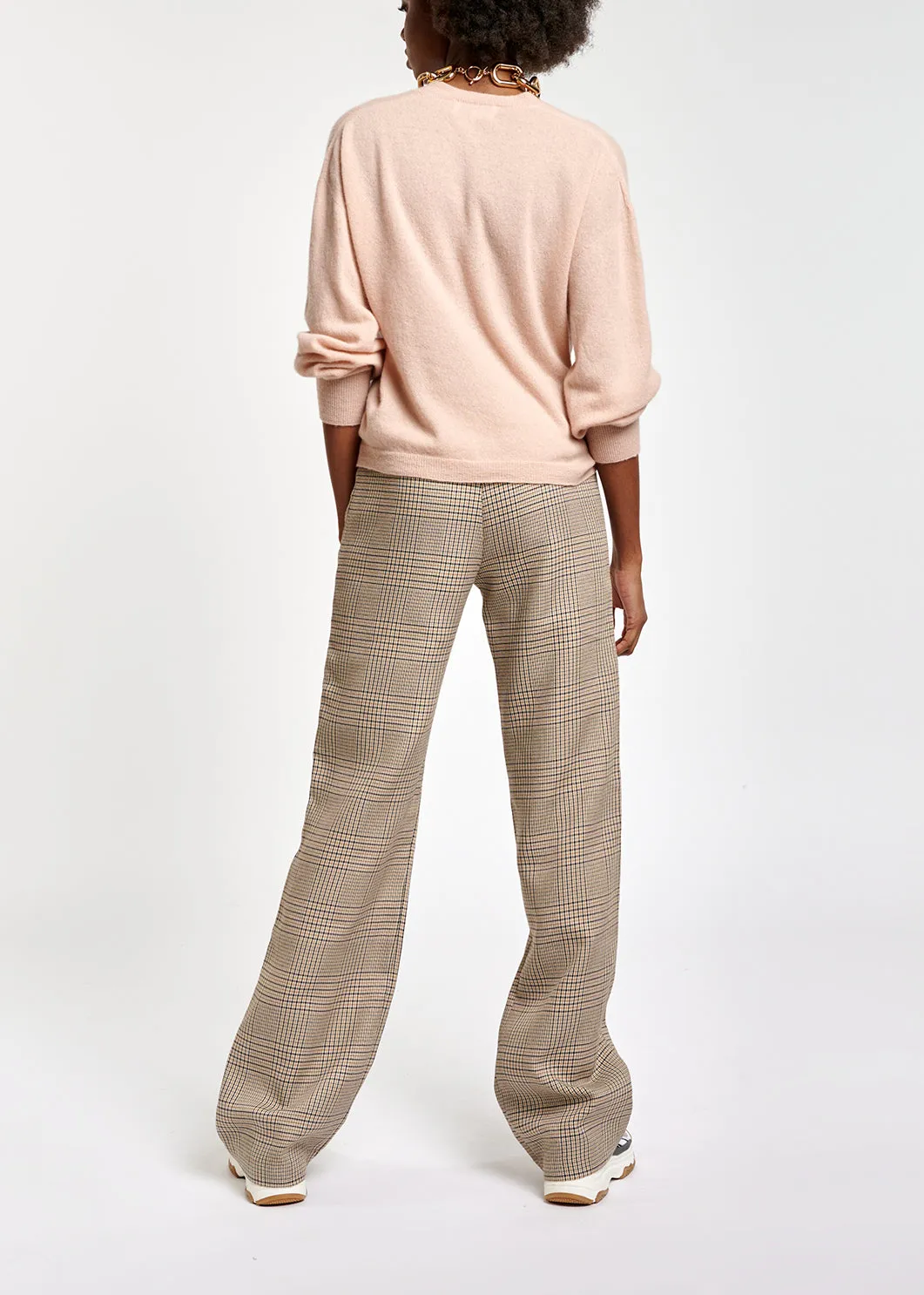Beige checked wide-leg pants