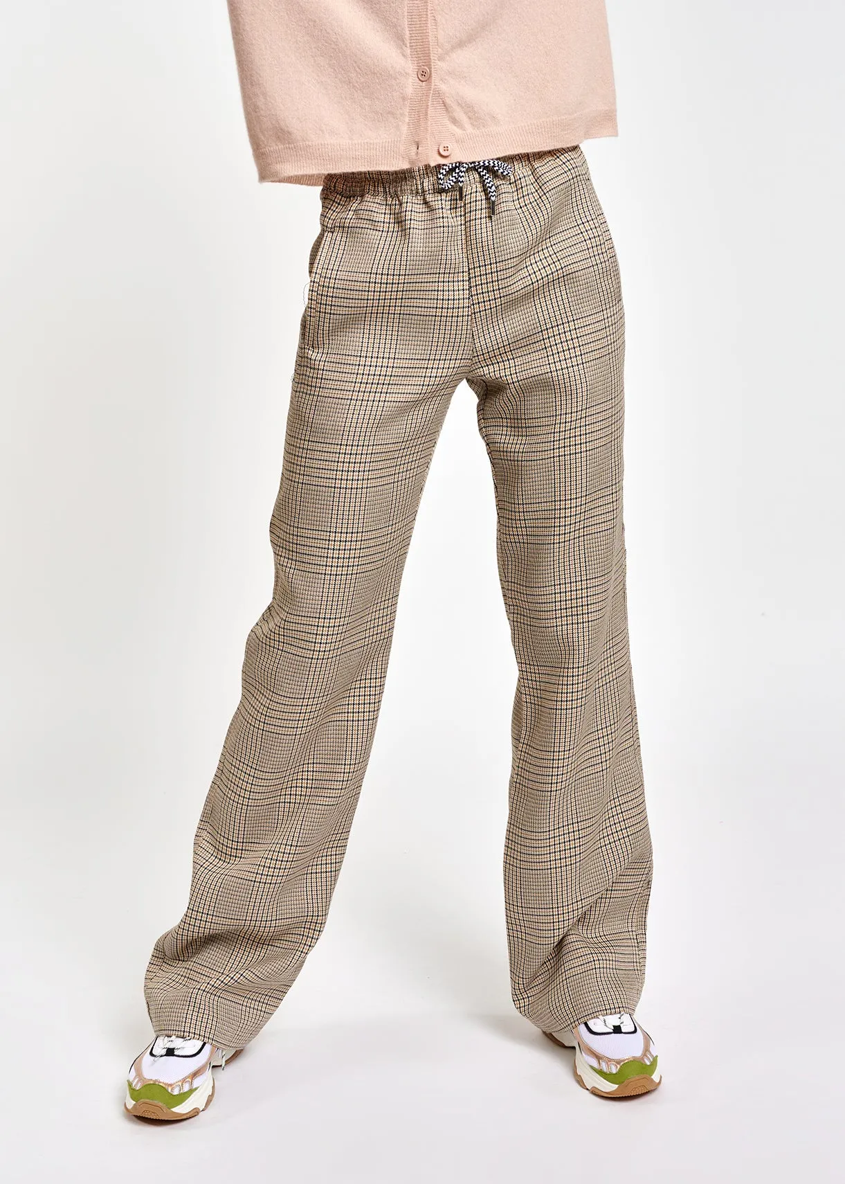 Beige checked wide-leg pants