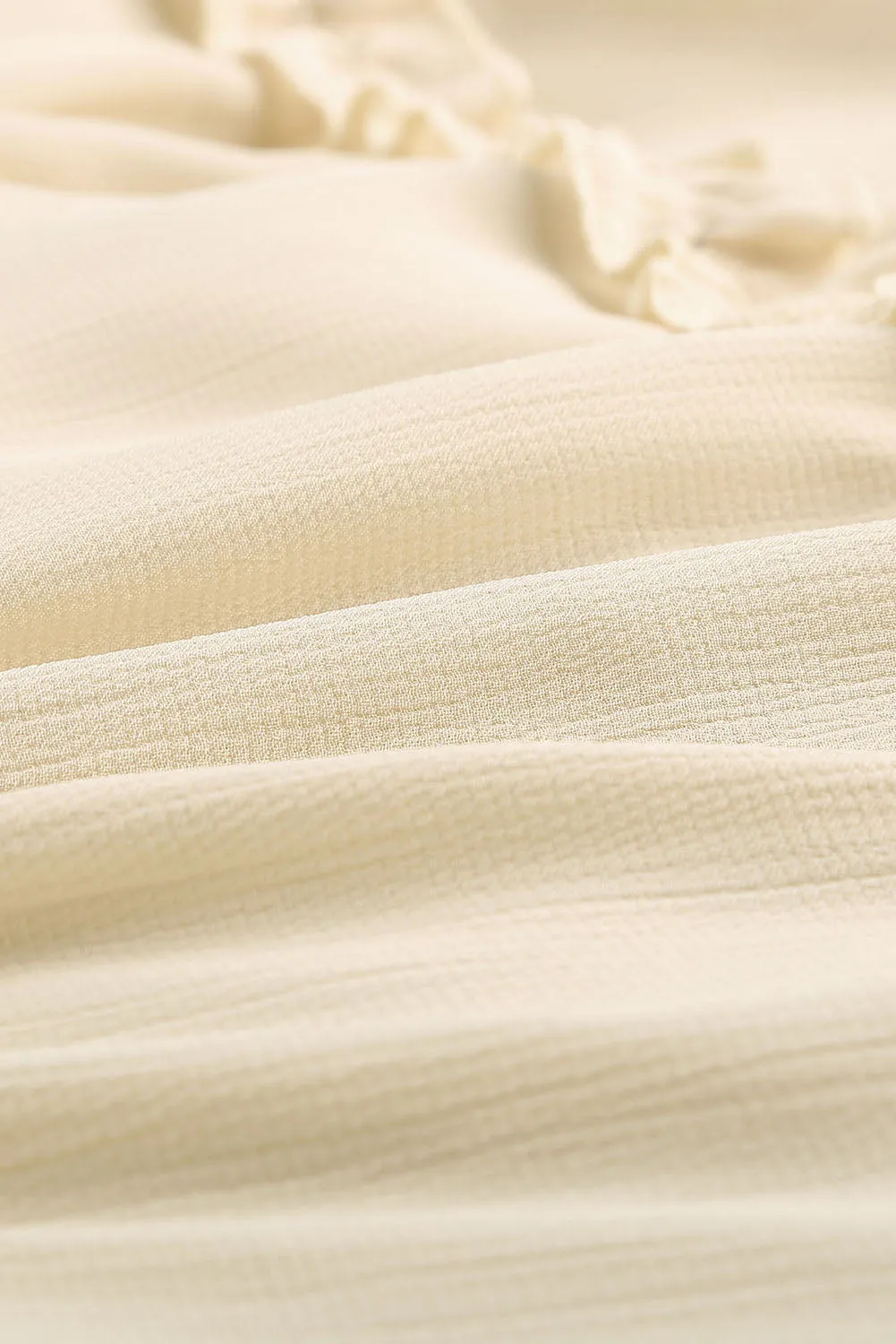 Beige V Neck Ruffle Detailing Open Back Dress