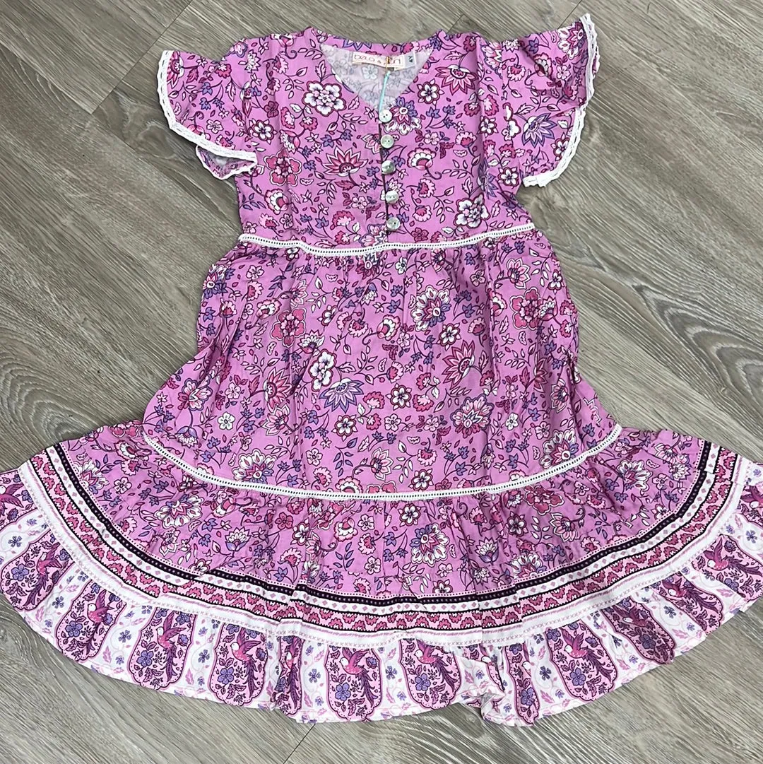 Bela & Nuni Pink & Lilac Floral Ruffle Button Dress